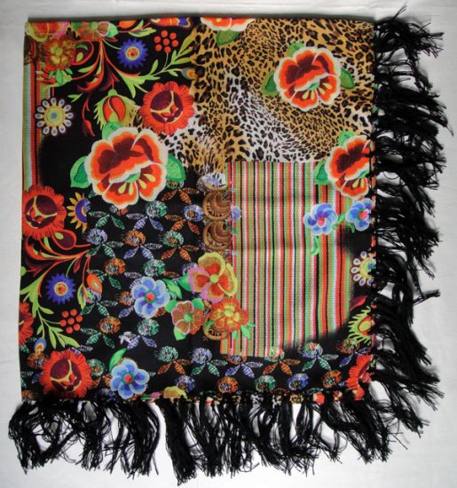Top quality wool & silk colorful scarf 40" x 41.5" - Click Image to Close